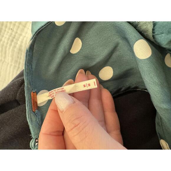 Free People - Women's Green Butterfly Satin Polka Dot Maxi Dress w/ lace, Size M - Picture 10 of 12